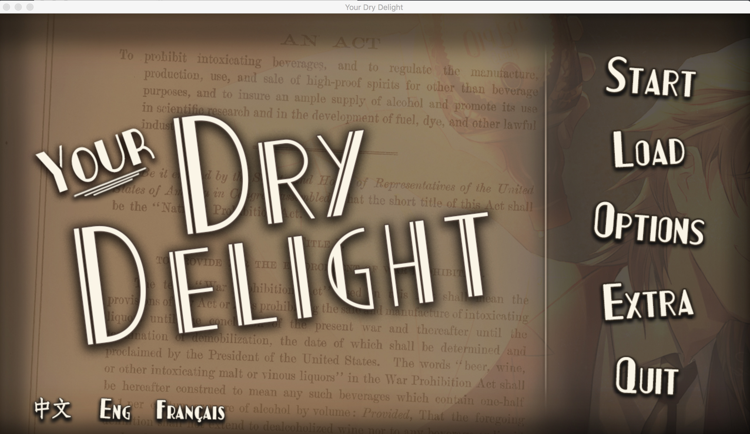 English main menu of Your Dry Delight