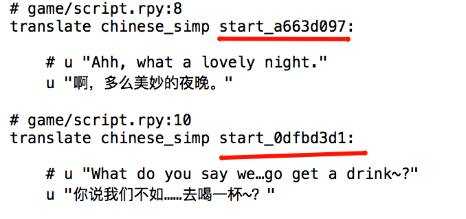 Snippet from YDD's translation file