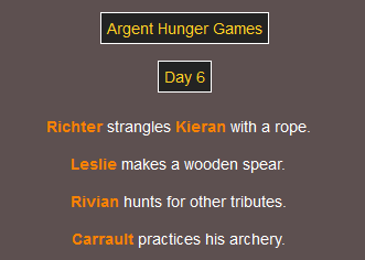 Progress image of the Argent Games Hunger Games