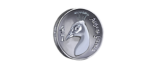 silver coin with peacock