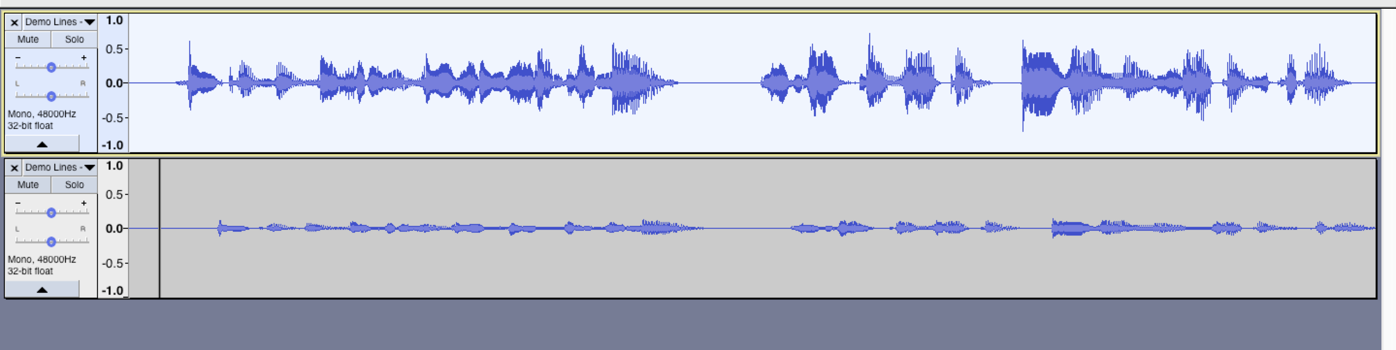 After the macro is applied, we have two tracks in Audacity