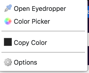 Dropdown menu with menu items eyedropper, open color palette