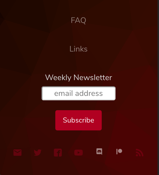 Lower left sidebar showing location of email signup for blog subscription