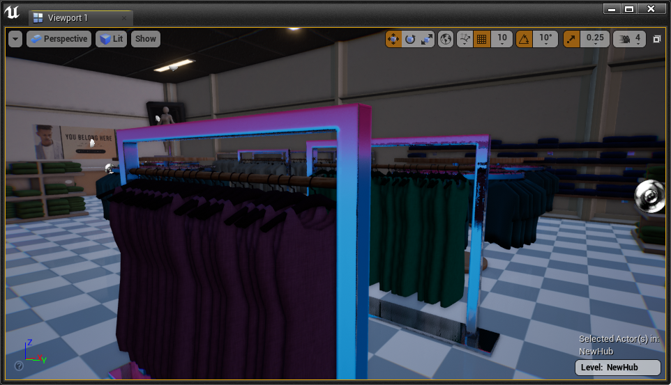 Clothing racks with a purple-blue gradient