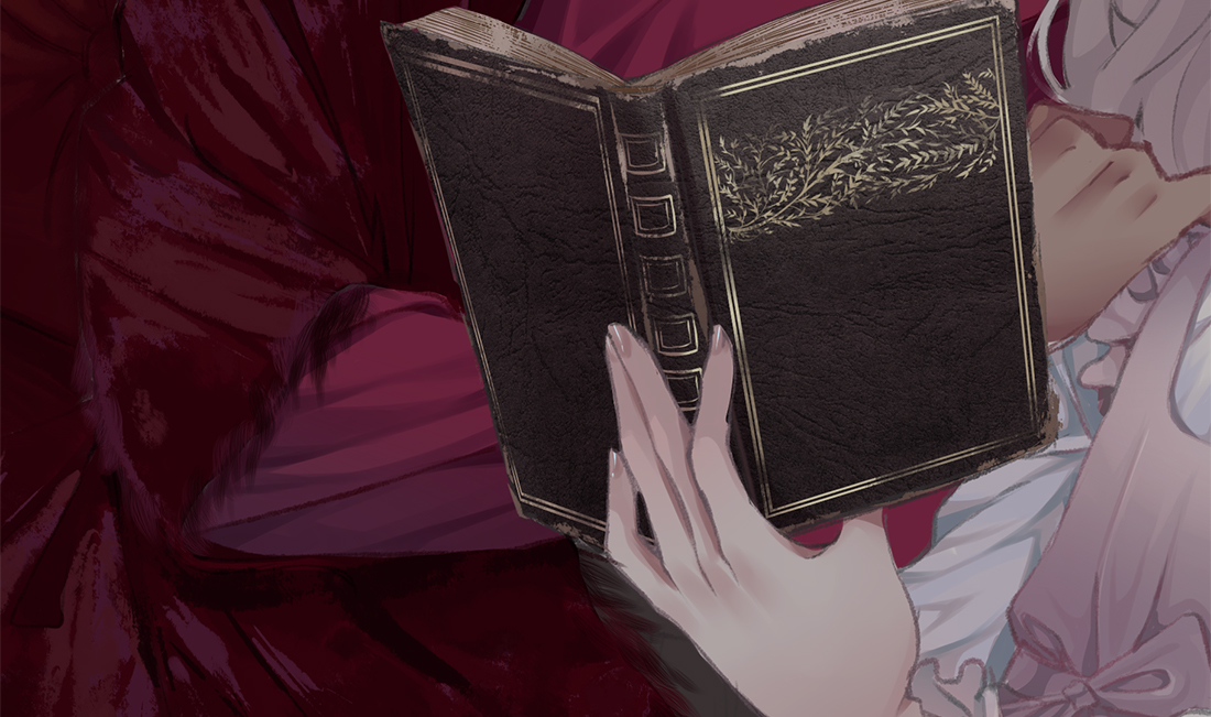 pale cachexia cg snippet of a character holding a book