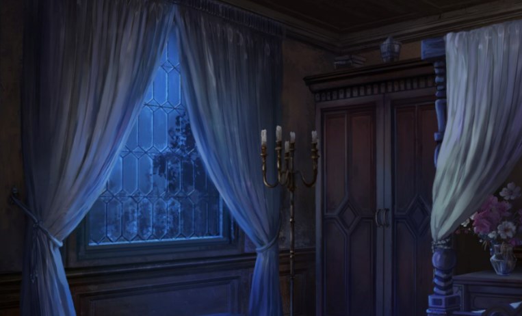 screenshot of a dark gothic bedroom