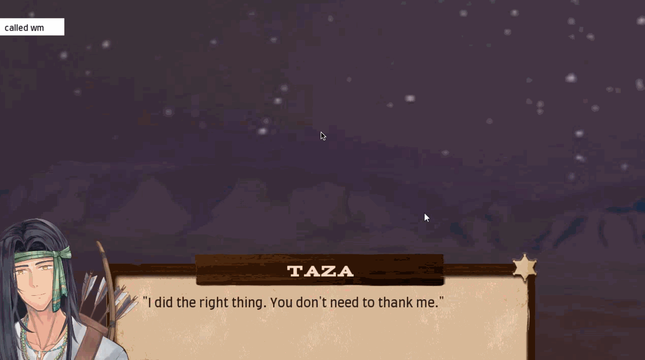 gif of gameplay going from in-game adv menu to the log and back, showing that taza's name color changes
