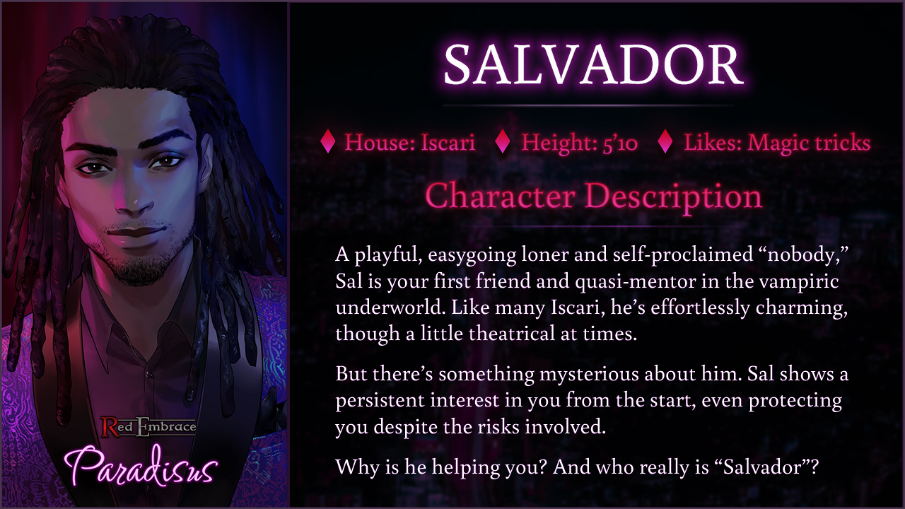 character info card for salvador, text below