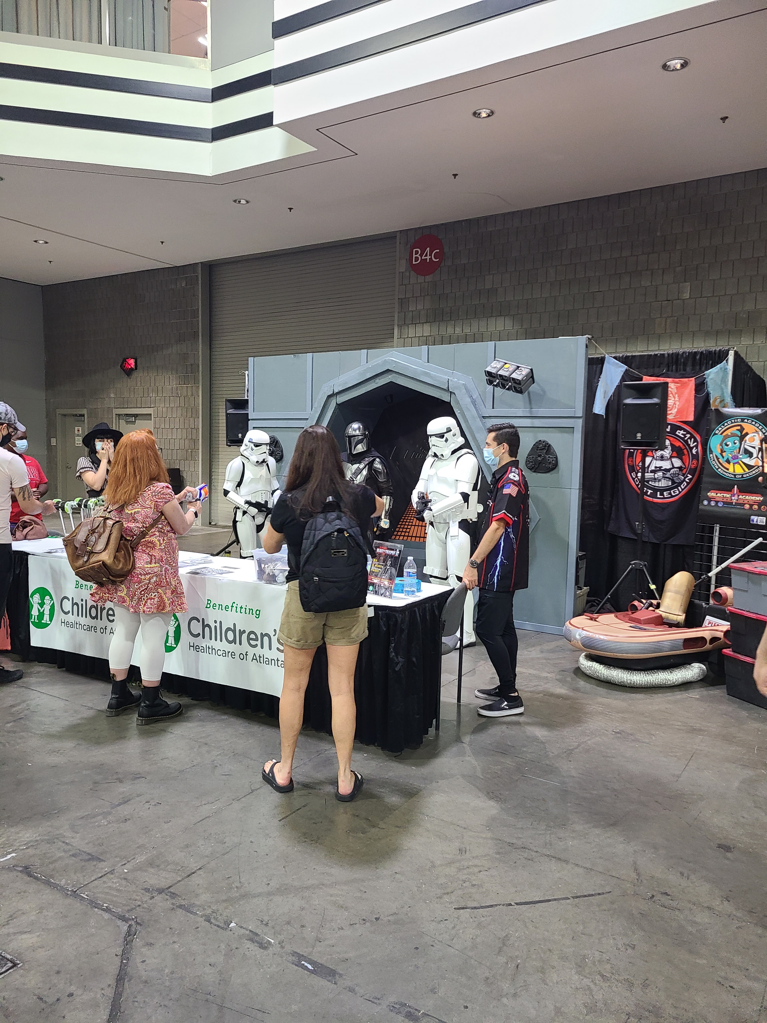 Children's healthcare booth with Star Wars fundraising where you could shoot a Stormtrooper with a Nerf gun